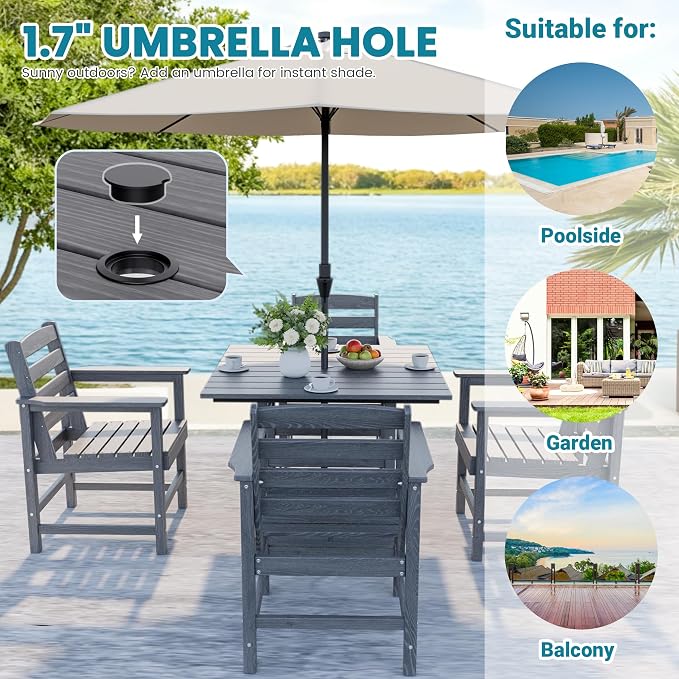 Outdoor HDPE Dining Table Set, 5-Piece All-Weather HDPE Outdoor Table and Chairs - Image 3