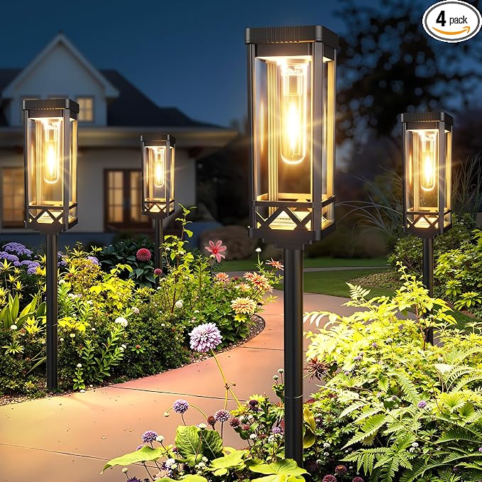 KOOPER Taller Solar Pathway Lights Outdoor, 4 Pack Upgraded Brighter Solar by KOOPER