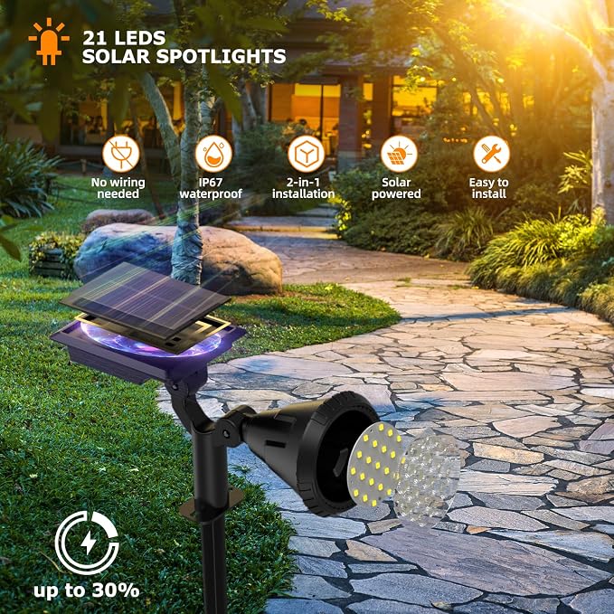 Solar Lights Outdoor, Ultra Bright 21 LEDs IP67 Waterproof Landscape Lighting - Image 2