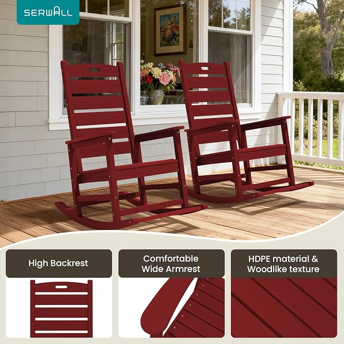 SERWALL Outdoor Rocking Chair Set of 2, Oversized Rocking Chair - Image 9