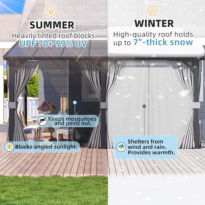 AECOJOY 20' X 12' Gazebo for Patio, Large Wall-Mounted Lean to Pergola Gazebo - Image 2