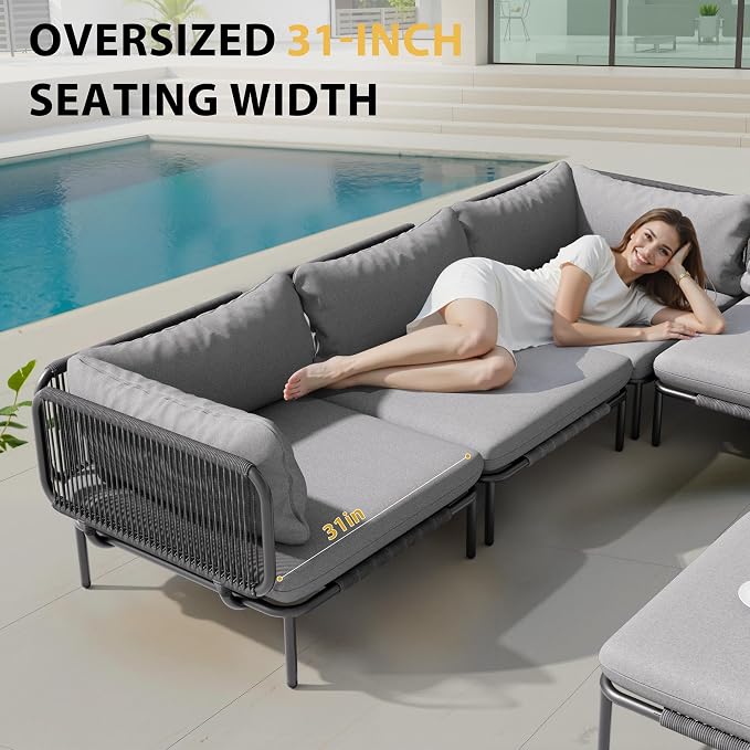 6 Piece Modern Outdoor Sectional Sofa, Weather-Resistant Metal Frame and - Image 5