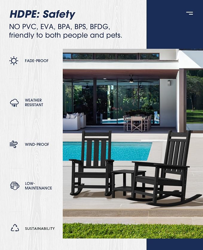 KINGYES Oversized Outdoor Rocking Chair Set of 2, All-Weather Patio Rocking - Image 8