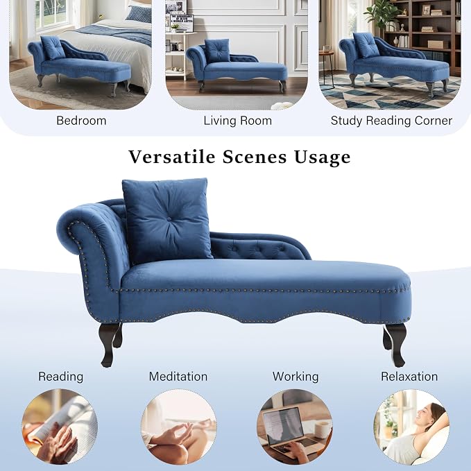 Merax 62'' Velvet Chaise Lounge Indoor - Image 6