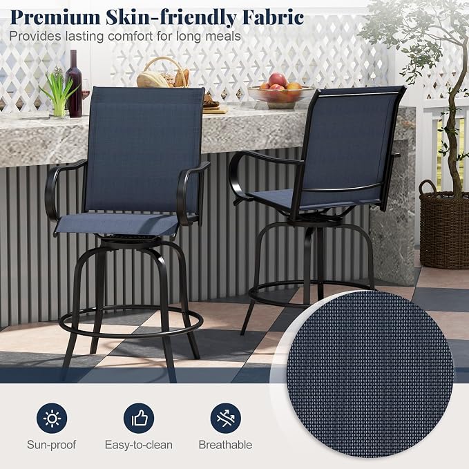 Giantex Set of 4 Swivel Outdoor Bar Stools, All-Weather Bar Height Patio Chairs - Image 7