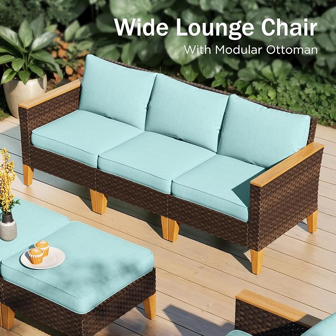 PHI VILLA 10-Piece Wicker Patio Furniture Set, Outdoor Half-Moon Curved - Image 9