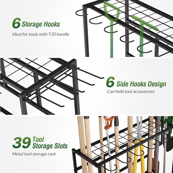 Garden Tool Organizer Rack Up to 39 Tools, Heavy-Duty Steel Yard Tool Organizer - Image 6