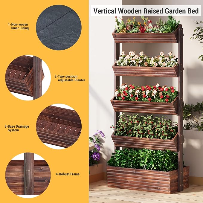 Vertical Wooden Raised Garden Bed Planters Wood Planter Kit Plant Stand Flower - Image 4