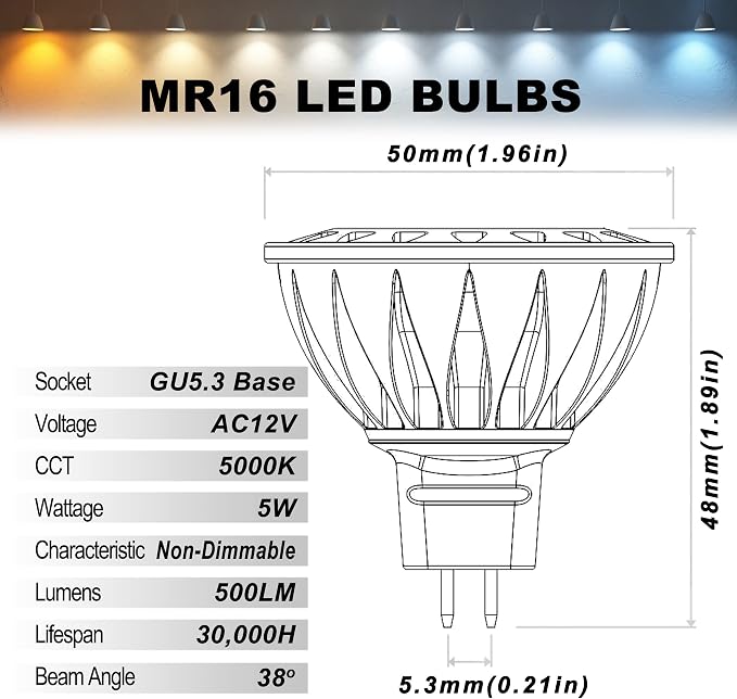 ALIDE 5W MR16 5000K Daylight White Led Bulbs GU5.3, MR16 20W 50 Watt Halogen - Image 3