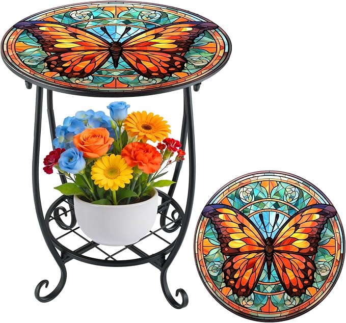 Outdoor Side Table Round Small Mosaic Patio Accent Indoor End Plant Coffee Tea by Cinnvoice