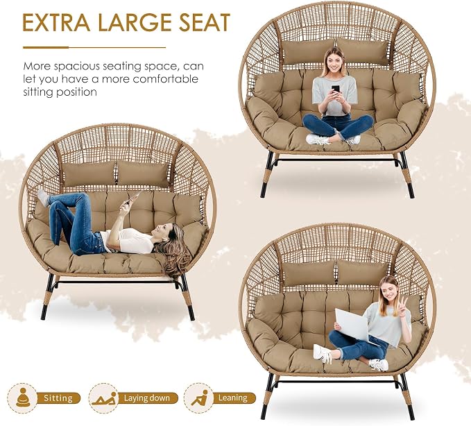 NICESOUL® Double Egg Chair Indoor Outdoor Stationary Oversized Thicken Padded - Image 8