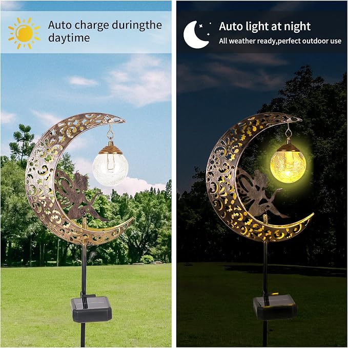 Solar Garden Lights Outdoor Decor, Moon Fairy Crackle Glass Lights, Waterproof - Image 5