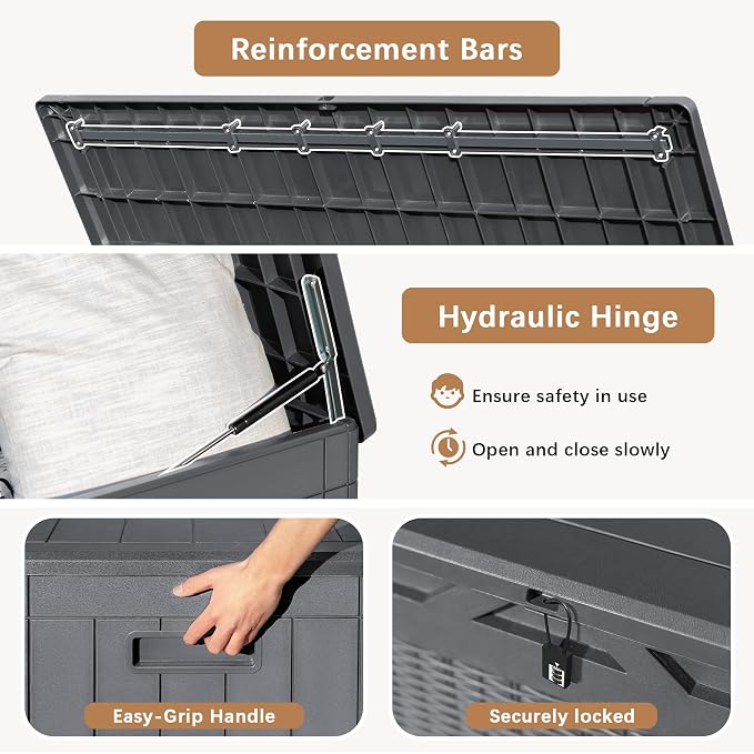 Devoko 97 Gallon Deck Box, Waterproof Resin Outdoor Storage Box - Image 5