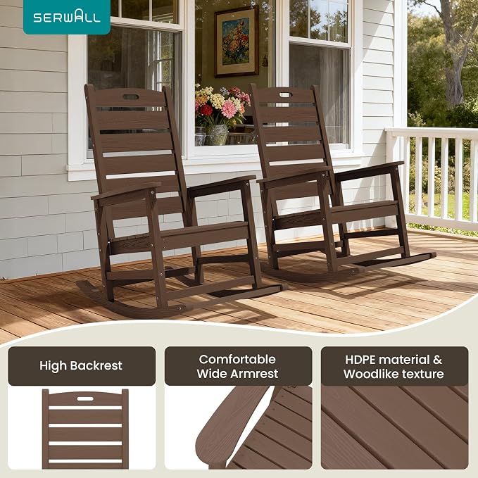 SERWALL Outdoor Rocking Chair Set of 2, Oversized Rocking Chair - Image 5