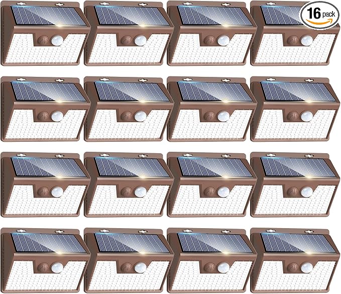 Peasur Brown Solar Lights Outdoor Motion Sensor 16 Pack, Ultra-Bright 3 Mode by Peasur