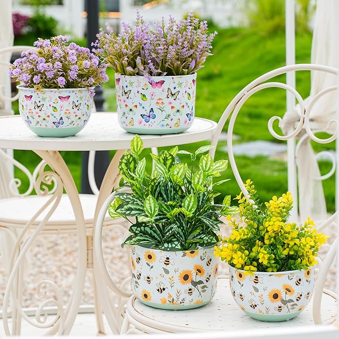 Butterfly & Bee Metal Planters Set of 2 – Decorative Flower Pots - Image 2