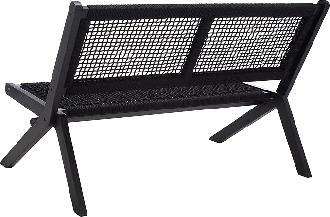 SAFAVIEH Outdoor Collection Kobina Black Acacia Wood/Black Rope Foldable Bench - Image 11