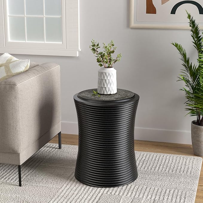 COSIEST Outdoor Side Table Black, Round MgO Concrete Side Table, Lightweight - Image 3