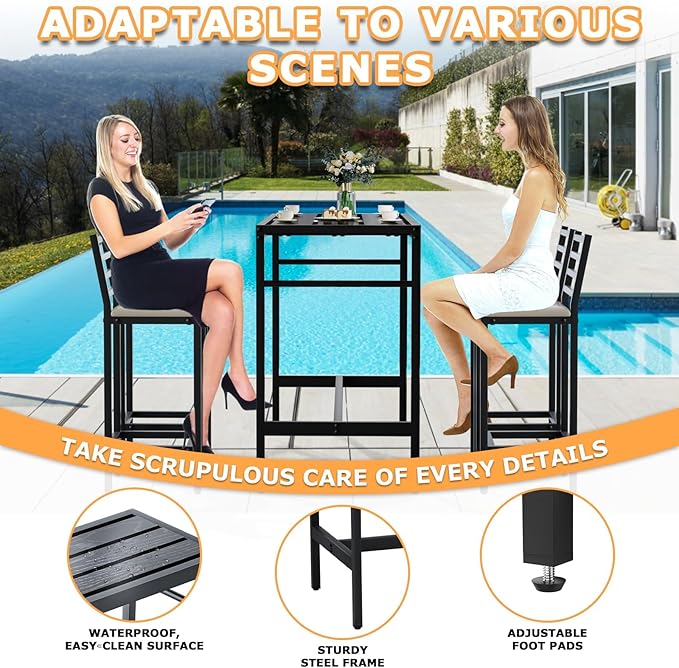 5 Piece Outdoor Patio Bar Set, 4 Cushioned 41" Bar Stools Modern Metal Outdoor - Image 5