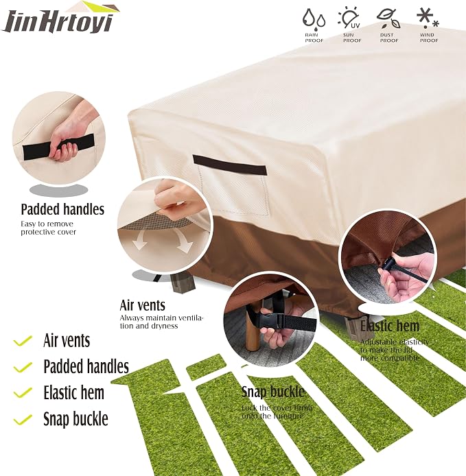 JinHrtoyi Patio Square Table Cover, 32Wx32Dx16H Inches 100% Waterproof Heavy - Image 6