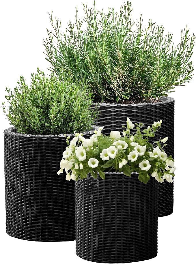 Keter Cylinder Set of 3 Rattan Resin Planter by Keter