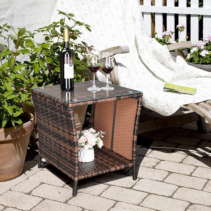 VINGLI Outdoor Wicker Side Table Patio Side Tables - Image 2