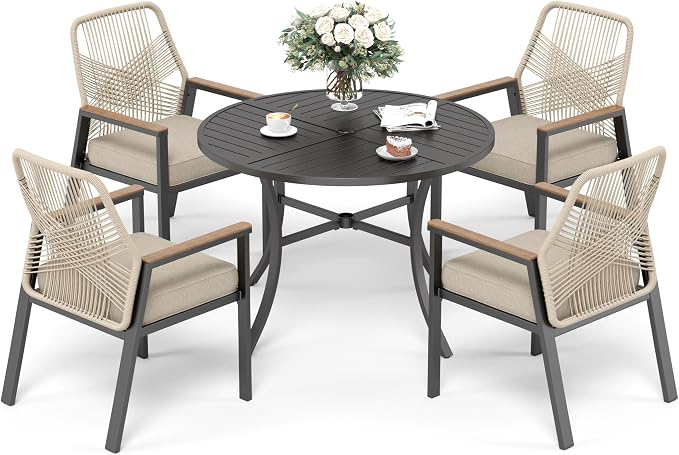 5 Pieces Patio Dining Set, 4 x Woven Rattan Chairs - Image 9