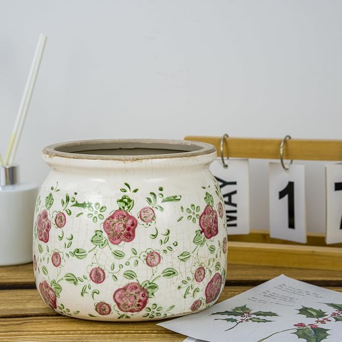 Ceramic Pot for Planter, Vintage Red Plum Flower Pot - Image 9