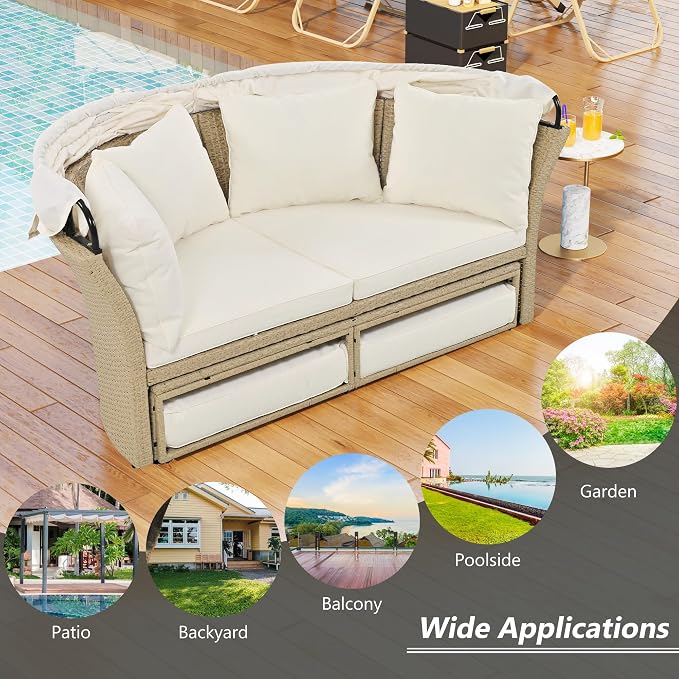 Merax All-Weather Outdoor Round Patio Daybed Conversation Sofa Set Wicker - Image 7