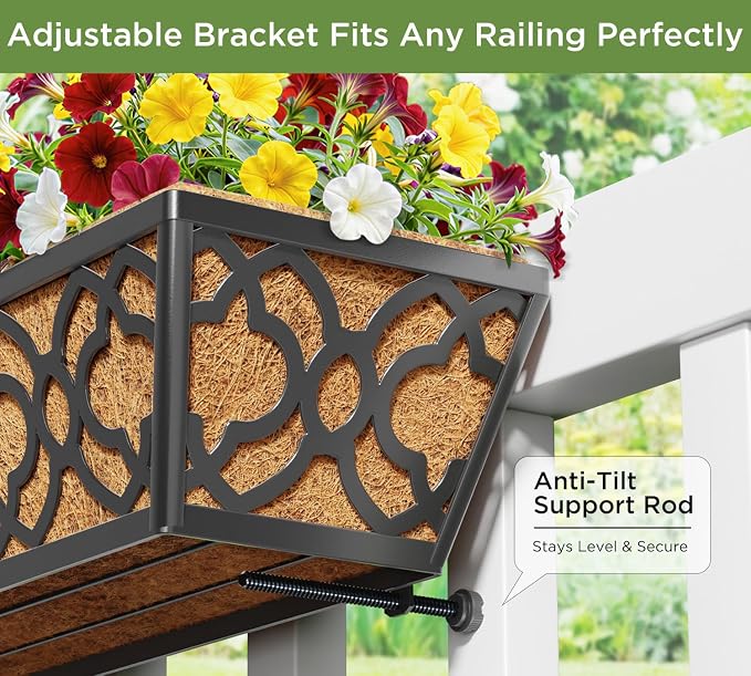 Y&M 24in Window Planter Box 4Pcs Iron Railing Planter - Image 7