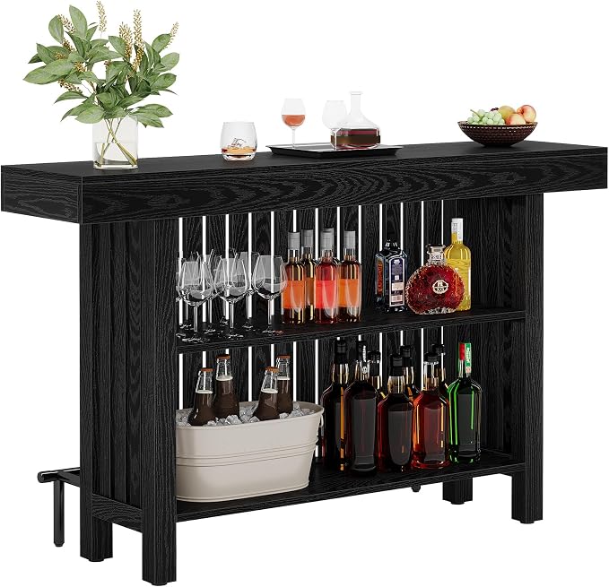 Tribesigns Black Large Home Bar Unit, 2-Tier Mini Bar Table Height Pub Table - Image 9