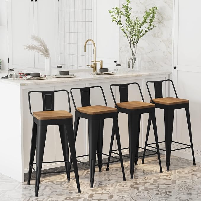 WENTMENT Bar Stools Set of 4 Counter Height Metal Barstools - Image 3
