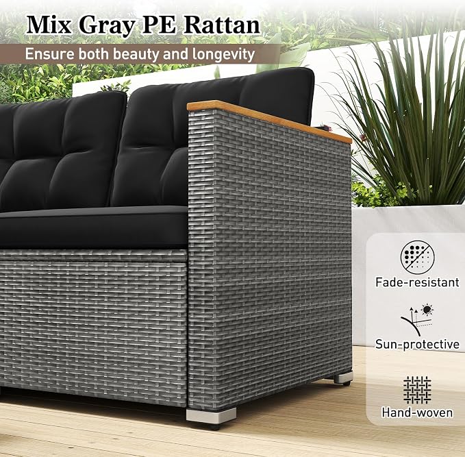 Tangkula 3-Seat Patio Wicker Couch Sofa, Outdoor 3 Seater Rattan Furniture Set - Image 7