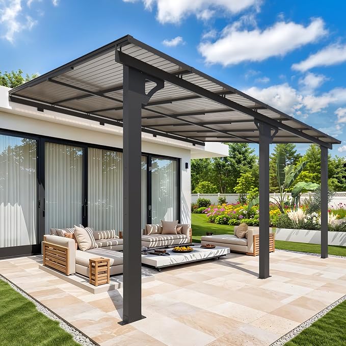 AECOJOY 10' x 14' Adjustable Height Outdoor Lean to Gazebo Pergola by AECOJOY