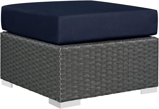 Modway Sojourn Wicker Rattan Outdoor Patio Sunbrella Fabric Ottoman in Canvas by Modway