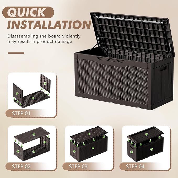 Devoko 100 Gallon Deck Box, Waterproof Resin Outdoor Storage Box - Image 4