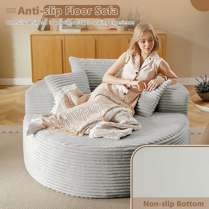 Oversized Round Chair Lounge Chaise Indoor, Upholstered Corduroy Deep Seat - Image 6