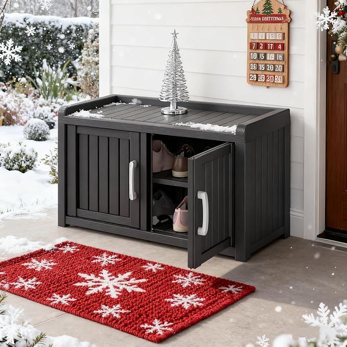 2-Tier Storage Bench, Waterproof UV-Resistant Outdoor Shoe Storage Cabinet - Image 6