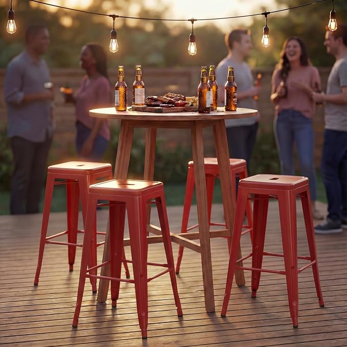 Shahoo 24 Inches Metal Bar Stools Counter Height Stackable Backless Stools - Image 9