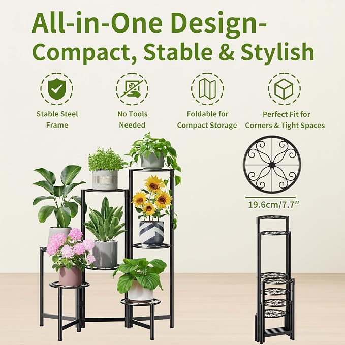 Plant Stand Outdoor, 7 Tier Foldable Corner Tall Plant Shelf - Image 5
