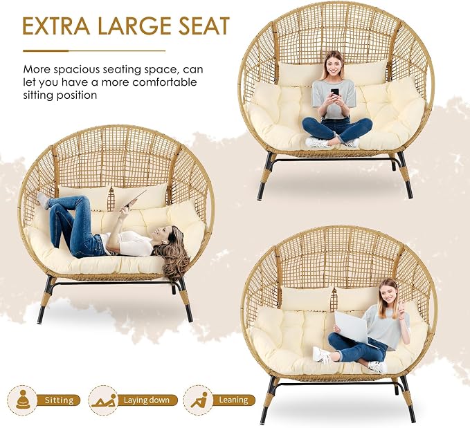 NICESOUL® Double Egg Chair Indoor Outdoor Stationary Oversized Thicken Padded - Image 6