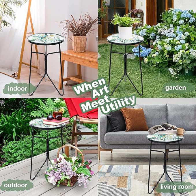 VCUTEKA Patio Side Table Outdoor Accent Table Bistro Coffee Table Plant End - Image 5