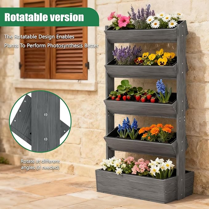 SUNYRISY 5 Tiers Vertical Raised Garden Bed Outdoor Planter Tower, Wooden - Image 6