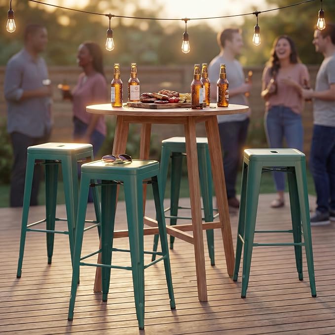 Shahoo 30 Inches Metal Bar Stools Counter Height Stackable Backless Stools - Image 9