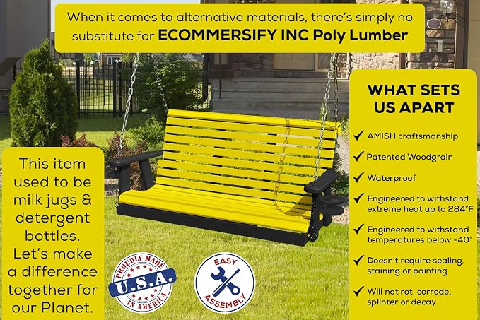 Poly Lumber Wood 4FT Porch Swing Amish Craftsmandship Made in USA HDPE - Image 3
