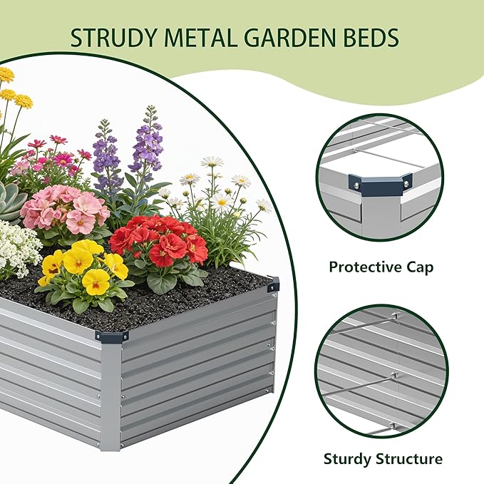12x2x1 ft Galvanized Raised Garden Bed, Outdoor Planter Box Metal Patio Kit - Image 3