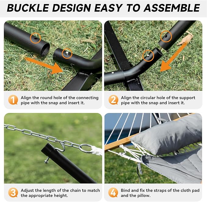 2 Person Outdoor Hammock with Stand, Cotton Rope Hammock with Polyester Pad - Image 6