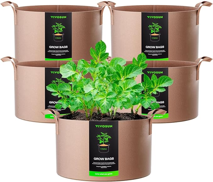 VIVOSUN 5-Pack 15 Gallons Grow Bags Heavy Duty Thickened Nonwoven Fabric Pots by VIVOSUN