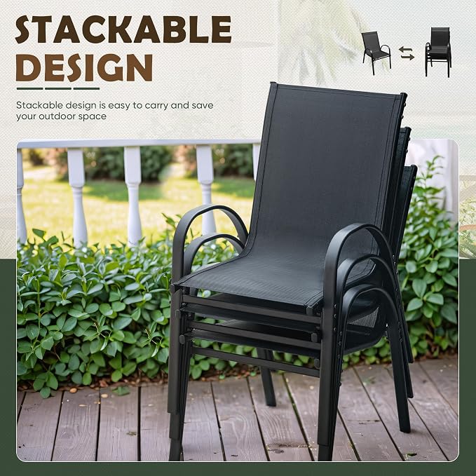 Flamaker Patio Chairs Stackable Dining Chairs Set of 4 Metal and Teslin Outdoor - Image 5
