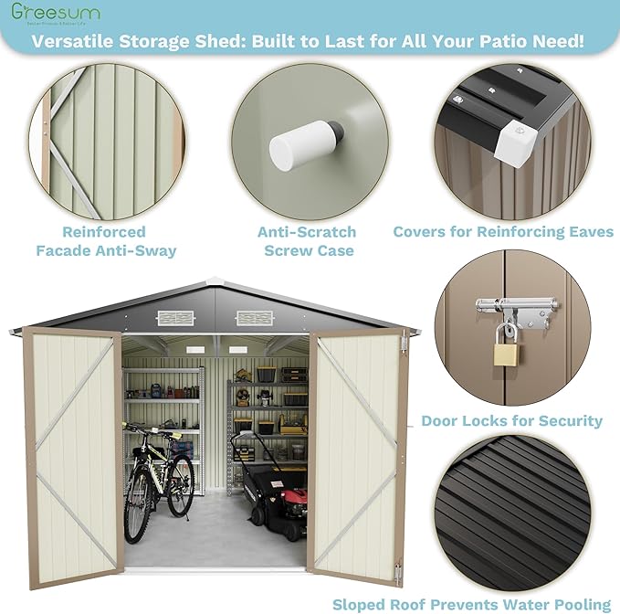Greesum 8x10FT Outdoor Storage Shed, Metal Storaged Sheds - Image 7